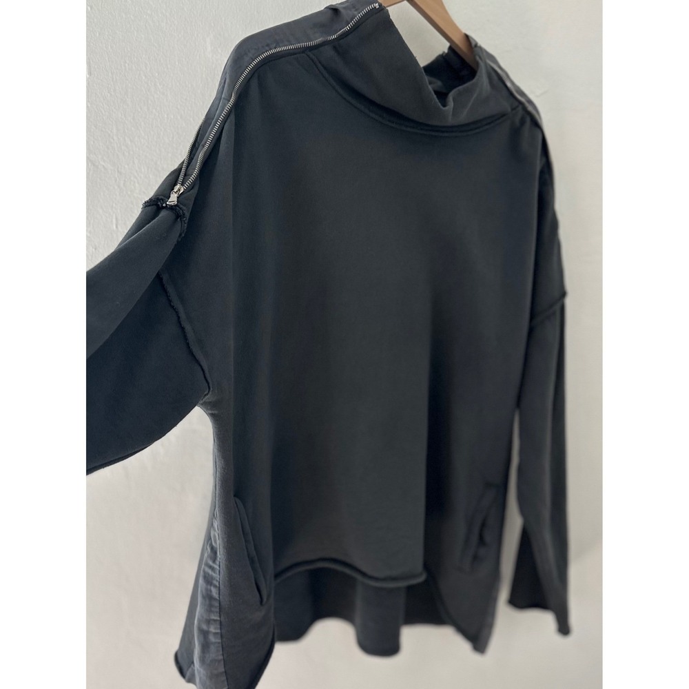 Baci Zip Shoulder Oversized Sweatshirt Avant-Garde Goth Moto Grunge Italy